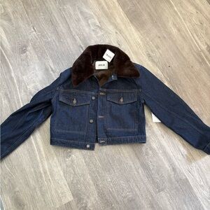 Denim Jacket with Brown Fur Collar